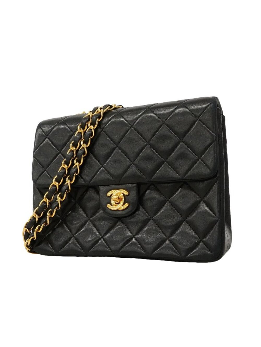Chanel Shoulder Bag Quilted Lambskin Black Gold